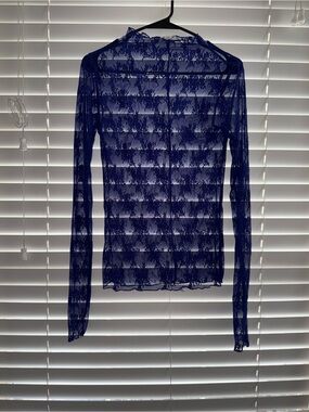 Intimately Free People - M - Navy Sheer Lace Long-Sleeve Tee (see through)